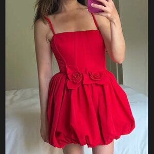 AKNVAS The Anais Dress Sz4 Red Wedding Cocktail Floral Event Party